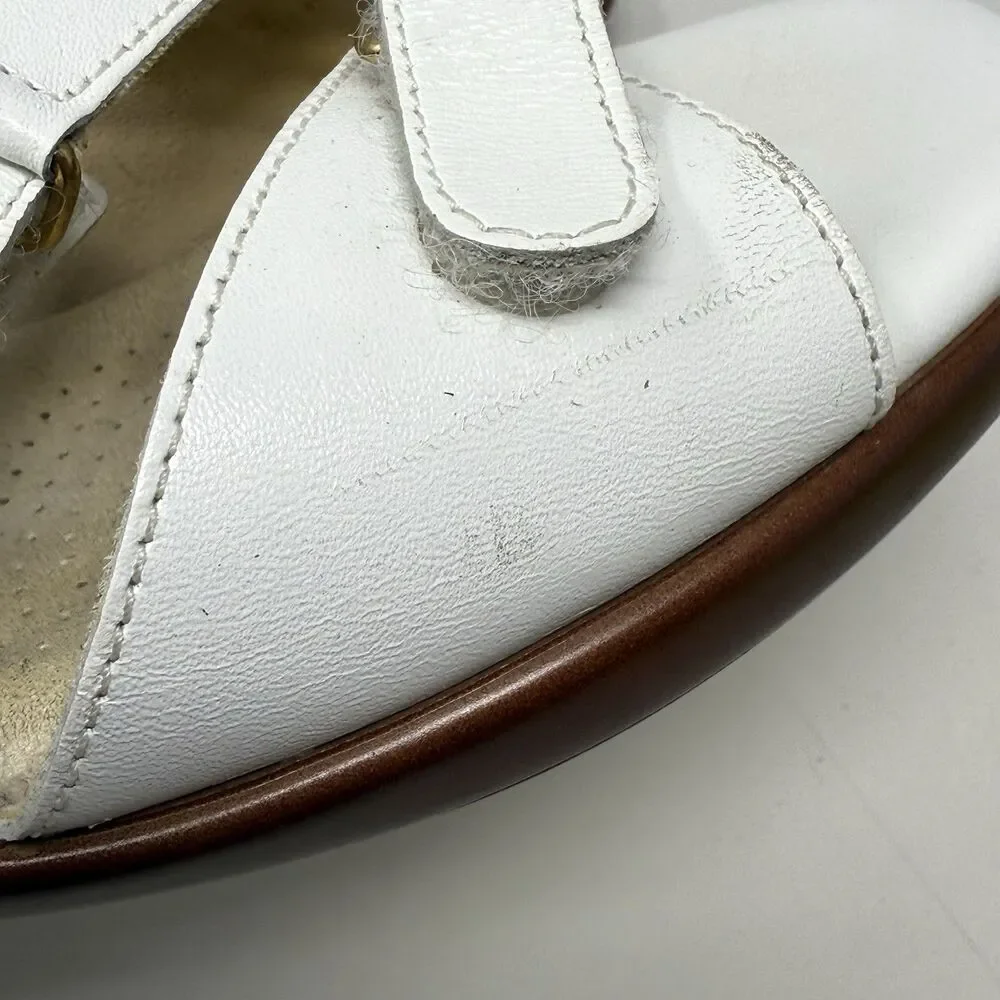 SAS Tabby Wedge Sandals Womens 7.5 W Wide White Leather Strappy Comfort Casual